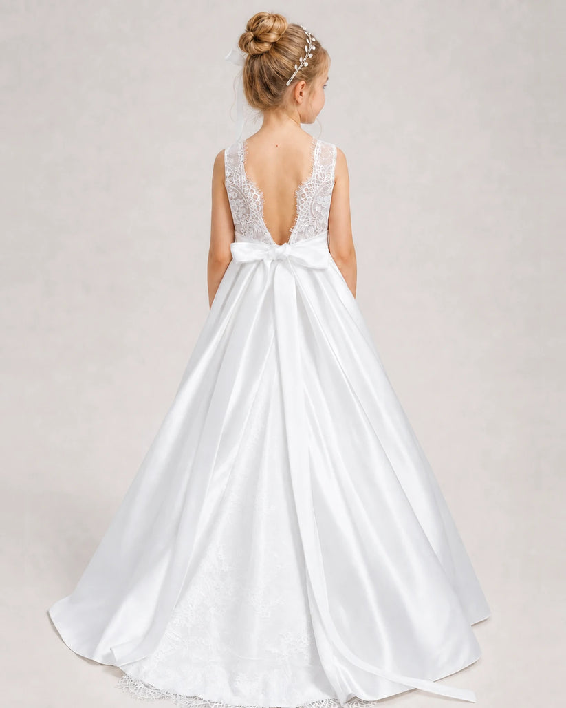 White A-line Girls Formal Dresses Back