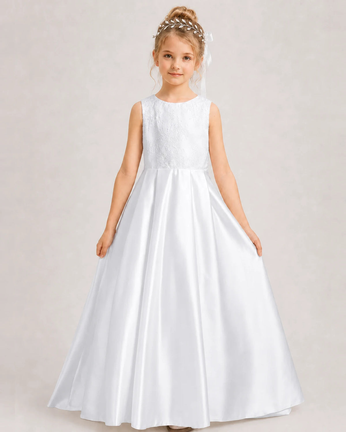 White A-line Girls Formal Dresses Side
