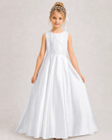 White A-line Girls Formal Dresses Side