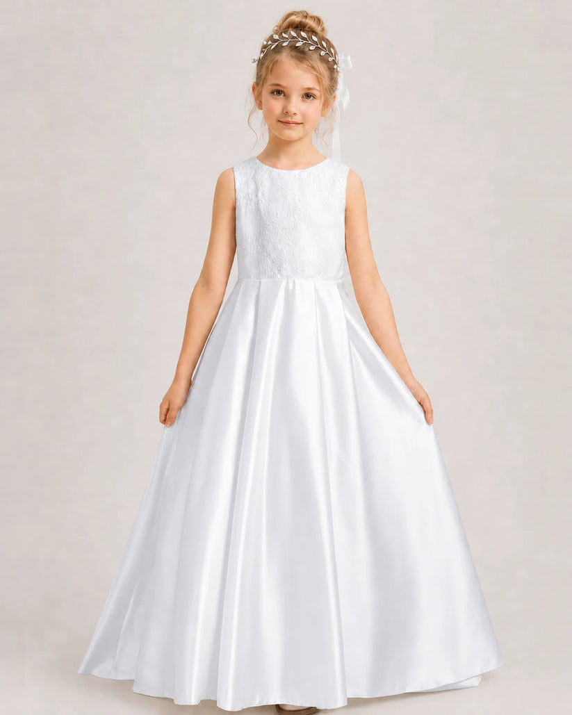 White A-line Girls Formal Dresses Side
