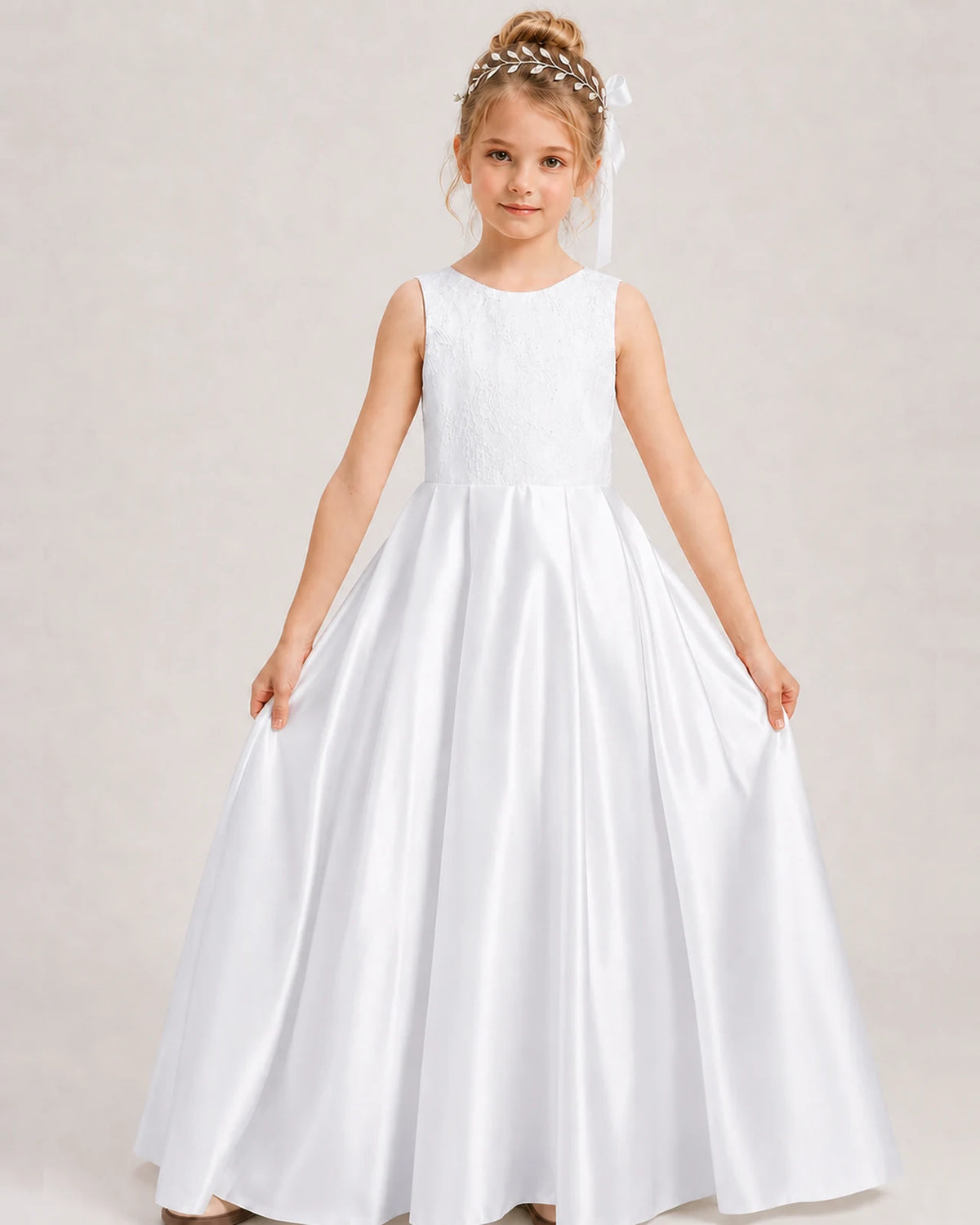 White A-line Girls Formal Dresses Front
