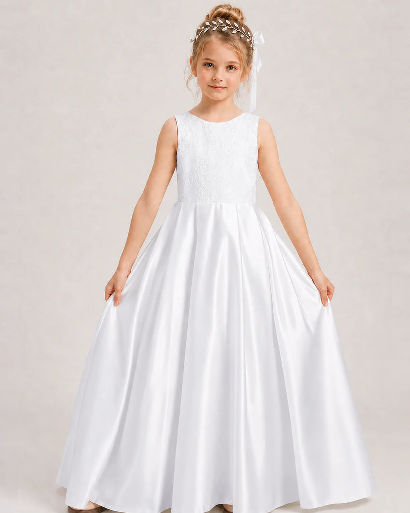 White A-line Girls Formal Dresses Front