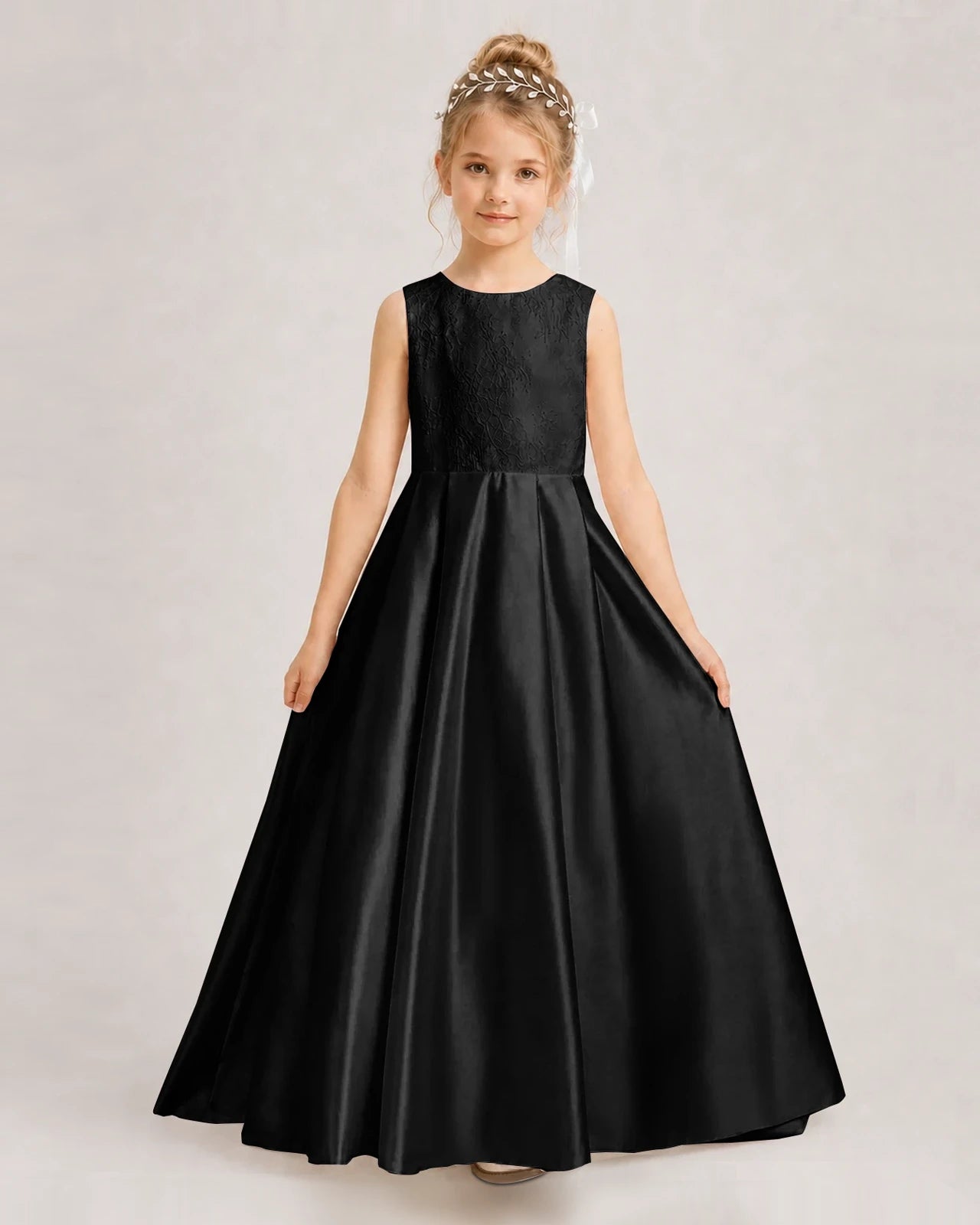 Dideyttawl White First Communion Dress | Sleeveless Lace Satin Ball Gown