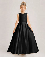 Black Satin A-line First Communion Dress Front View