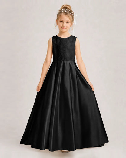 Dideyttawl White First Communion Dress | Sleeveless Lace Satin Ball Gown