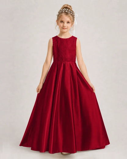 Dideyttawl White First Communion Dress | Sleeveless Lace Satin Ball Gown