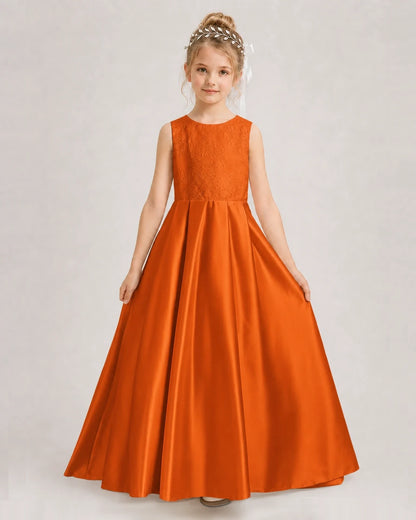Dideyttawl White First Communion Dress | Sleeveless Lace Satin Ball Gown