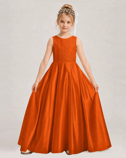 Dideyttawl White First Communion Dress | Sleeveless Lace Satin Ball Gown