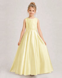 Daffodil Flower Girl Dress Sleeveless Lace Satin Ball Gown Front View