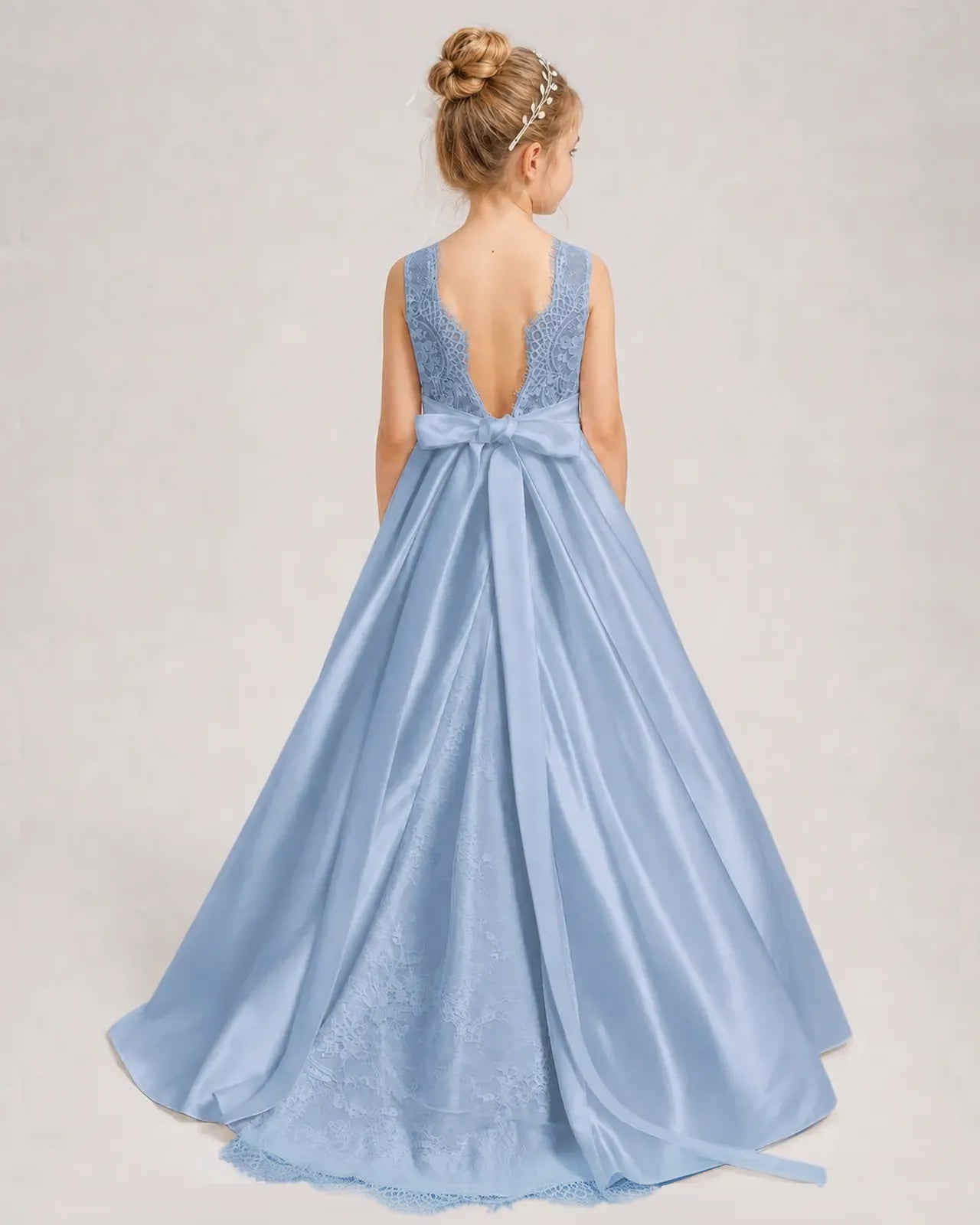 Dideyttawl White First Communion Dress | Sleeveless Lace Satin Ball Gown