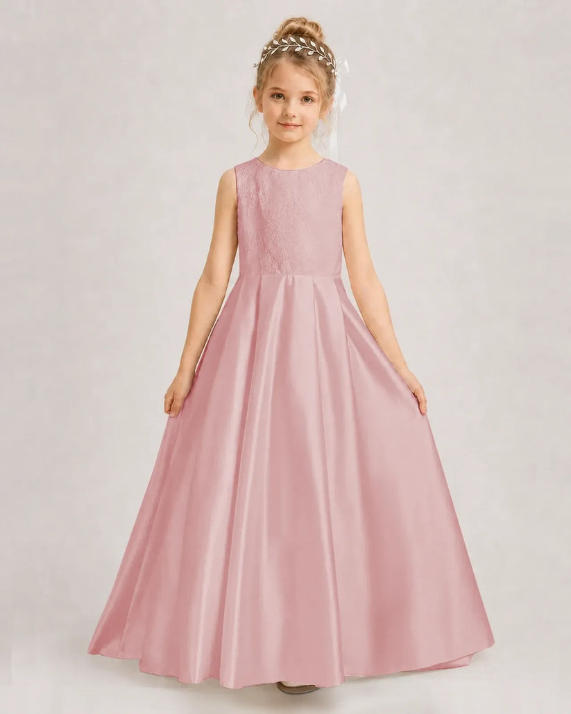 Dusty Rose Satin A-line First Communion Dress Front View