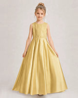 Gold Satin A-line First Communion Dress Front View