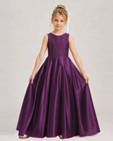 Grape Satin A-line First Communion Dress Front View