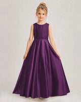 Grape Satin A-line First Communion Dress Front View