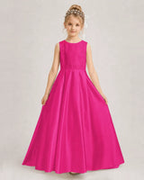 Hot Pink Satin A-line First Communion Dress Front View