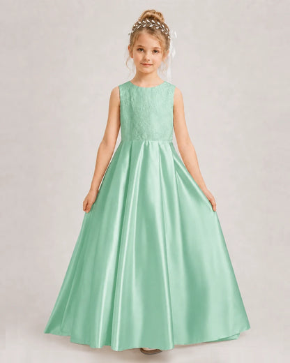 Dideyttawl White First Communion Dress | Sleeveless Lace Satin Ball Gown