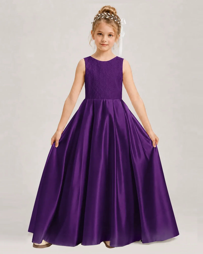 Purple Satin A-line First Communion Dress Front View