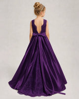 Purple Satin A-line First Communion Dress Back View