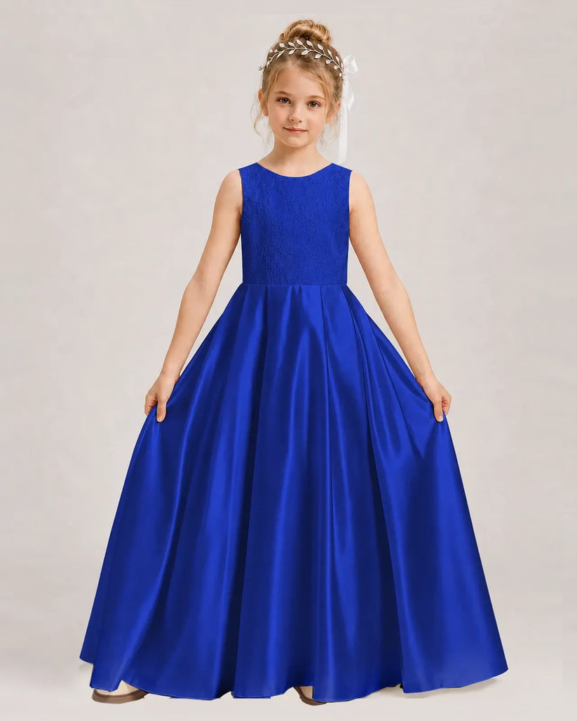 Royal Blue Satin A-line First Communion Dress Front View