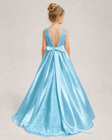 Sky Blue Satin A-line First Communion Dress Back View