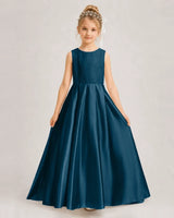 Teal Satin A-line First Communion Dress Front View