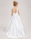 White First Communion Dress Sleeveless Lace Satin Ball Gown Back View