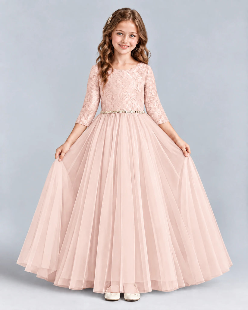 Blush Pink Ball Gown Girls Formal Dresses Front