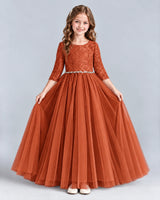 Burnt Orange Ball Gown Girls Formal Dresses Front