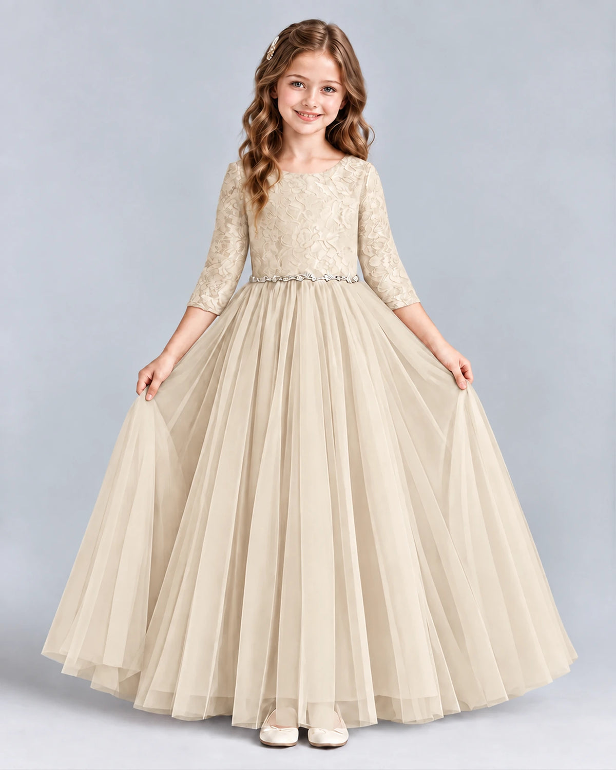 Champagne Ball Gown Girls Formal Dresses Front