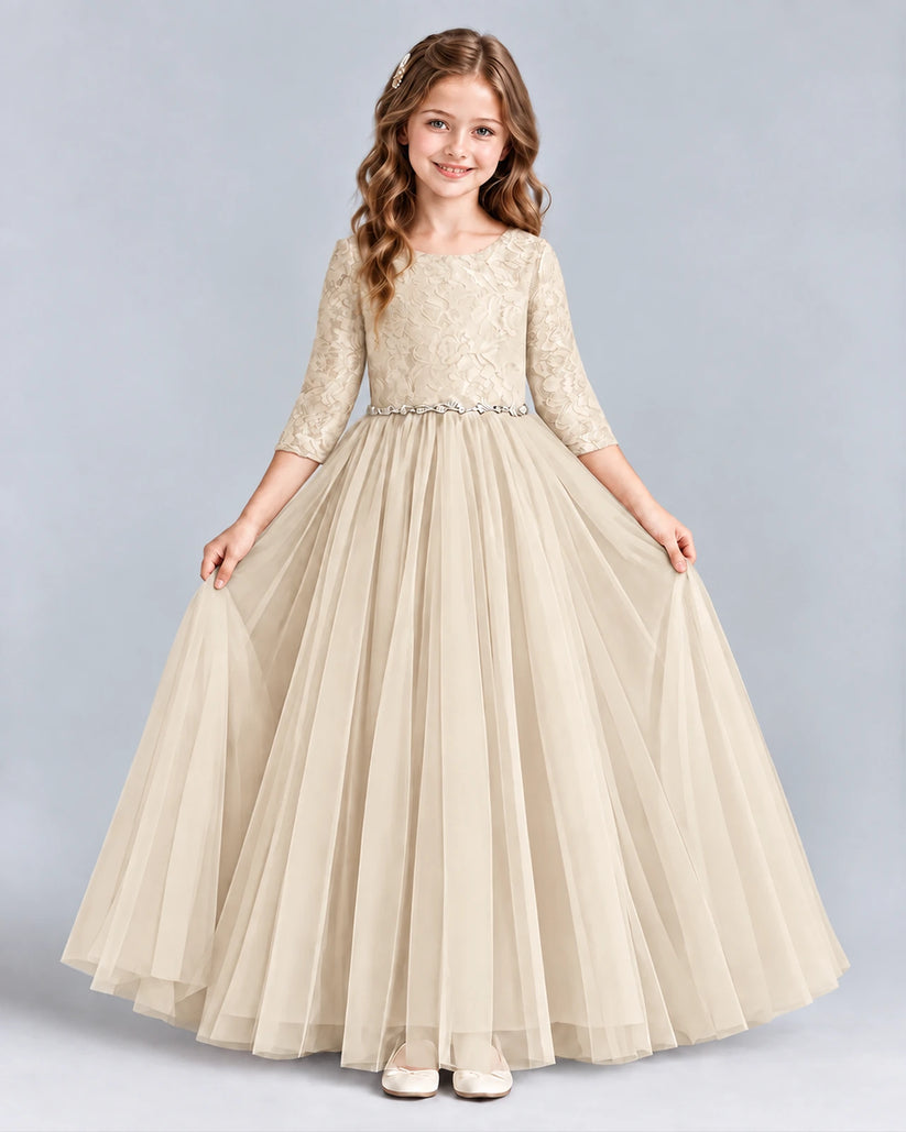 Champagne Ball Gown Girls Formal Dresses Front