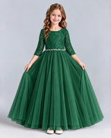 Dark Green Ball Gown Girls Formal Dresses Front