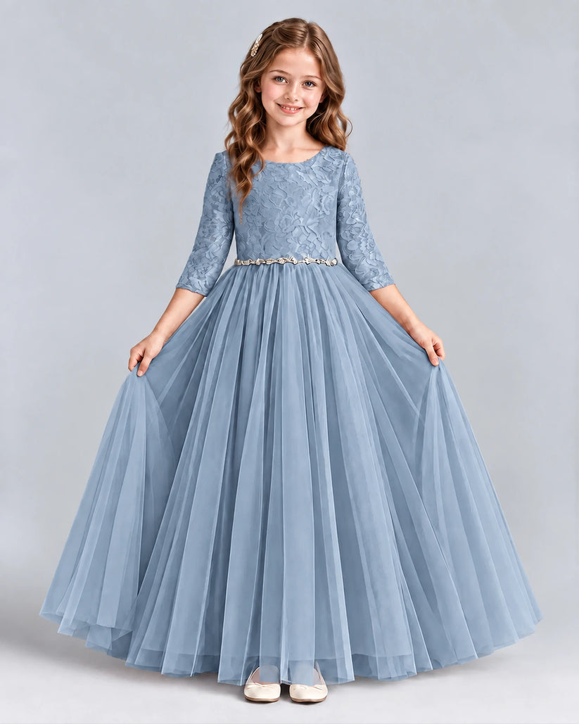 Dusty Blue Ball Gown Girls Formal Dresses Front