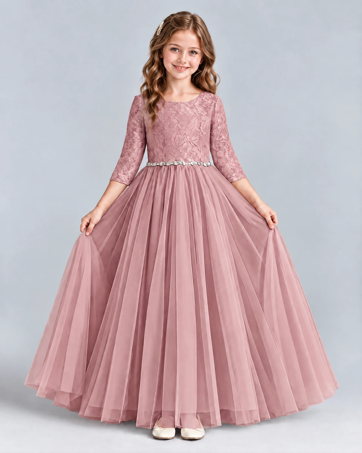 Dusty Rose Ball Gown Girls Formal Dresses Front