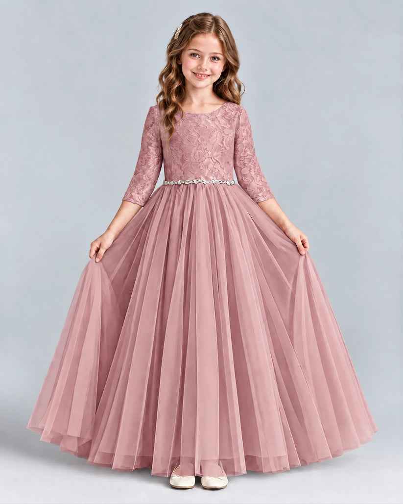 Dusty Rose Ball Gown Girls Formal Dresses Front