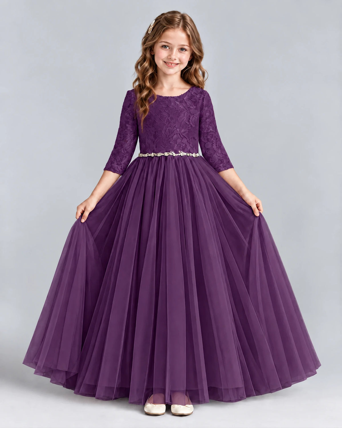 Grape Ball Gown Girls Formal Dresses Front