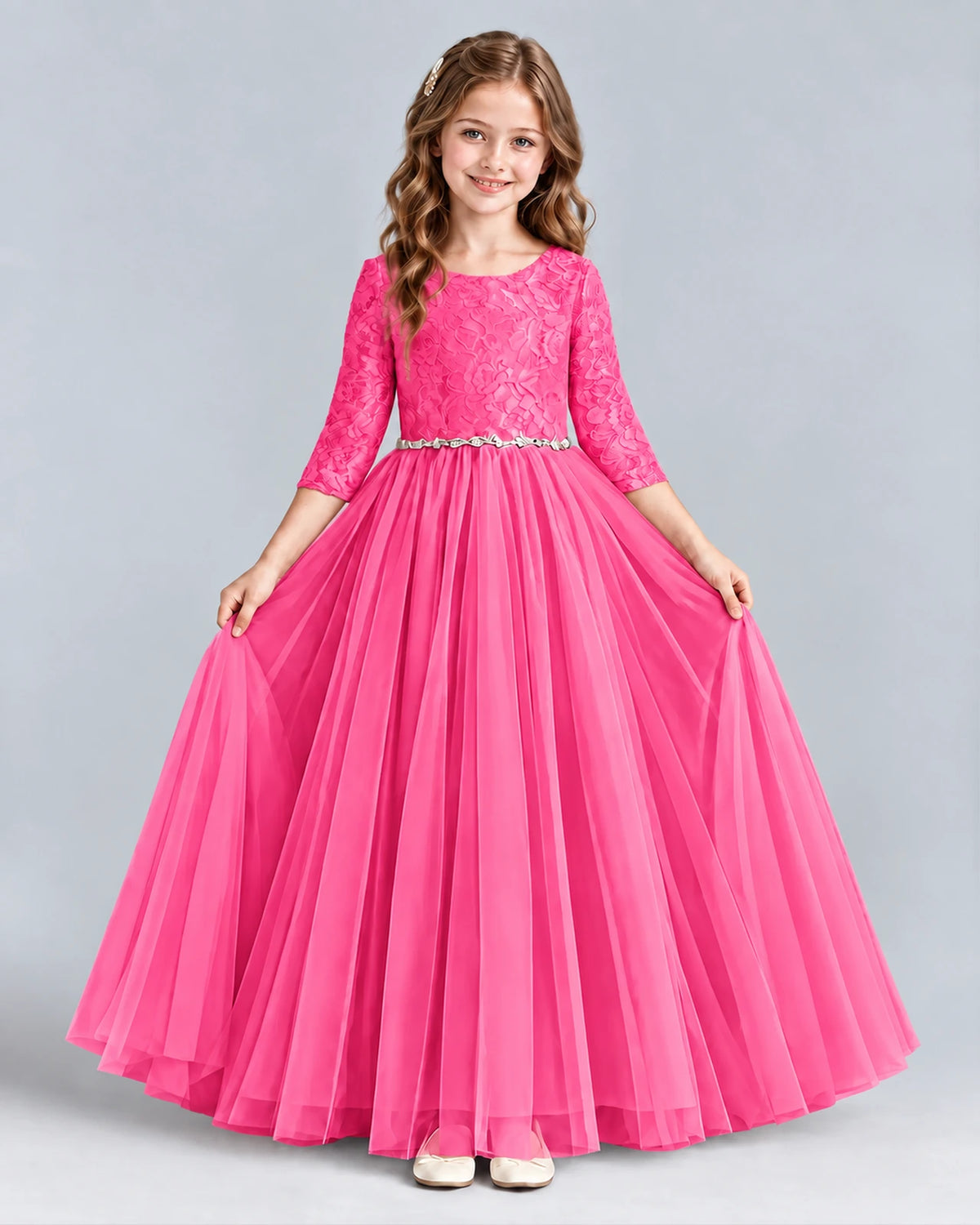 Hot Pink Ball Gown Girls Formal Dresses Front