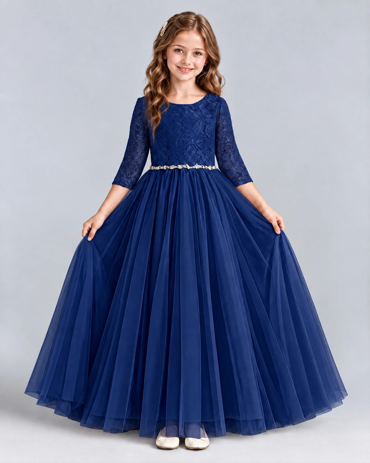 Navy Blue Ball Gown Girls Formal Dresses Front