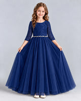 Navy Blue Ball Gown Girls Formal Dresses Front