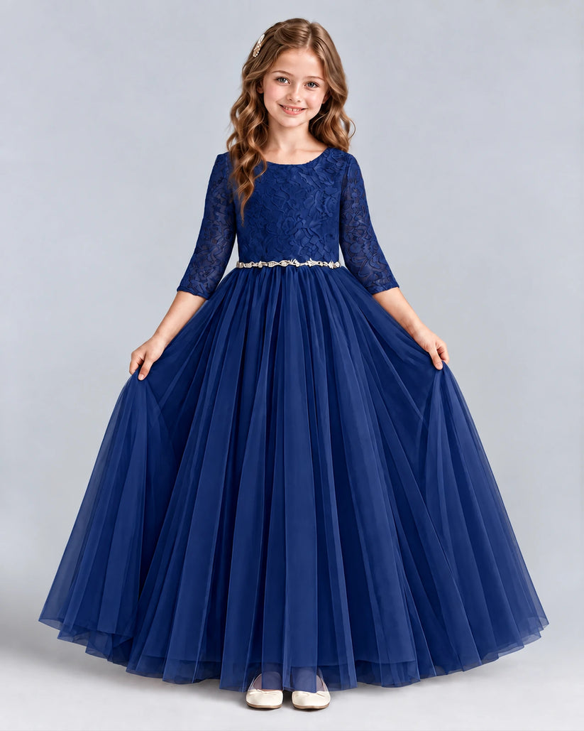 Navy Blue Ball Gown Girls Formal Dresses Front