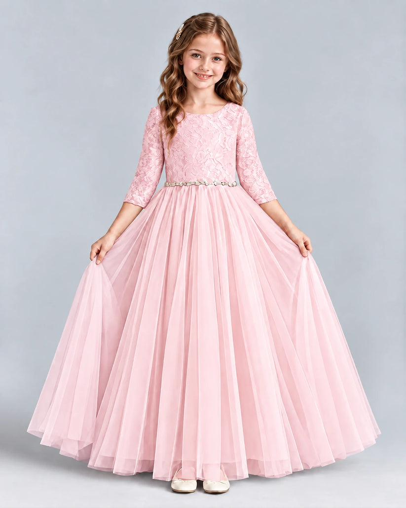 Pink Ball Gown Girls Formal Dresses Front