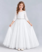 White Ball Gown Girls Formal Dresses Front