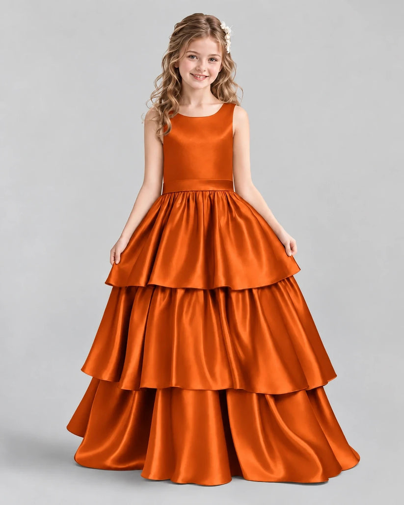 Burnt Orange Ball Gown Girls Formal Dresses Front