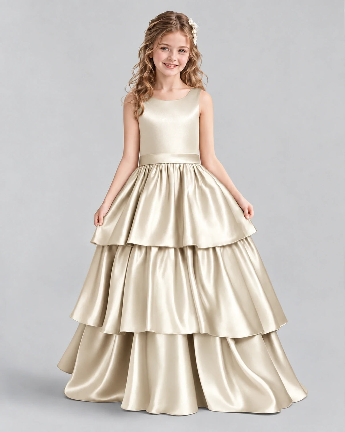 Champagne Ball Gown Girls Formal Dresses Front