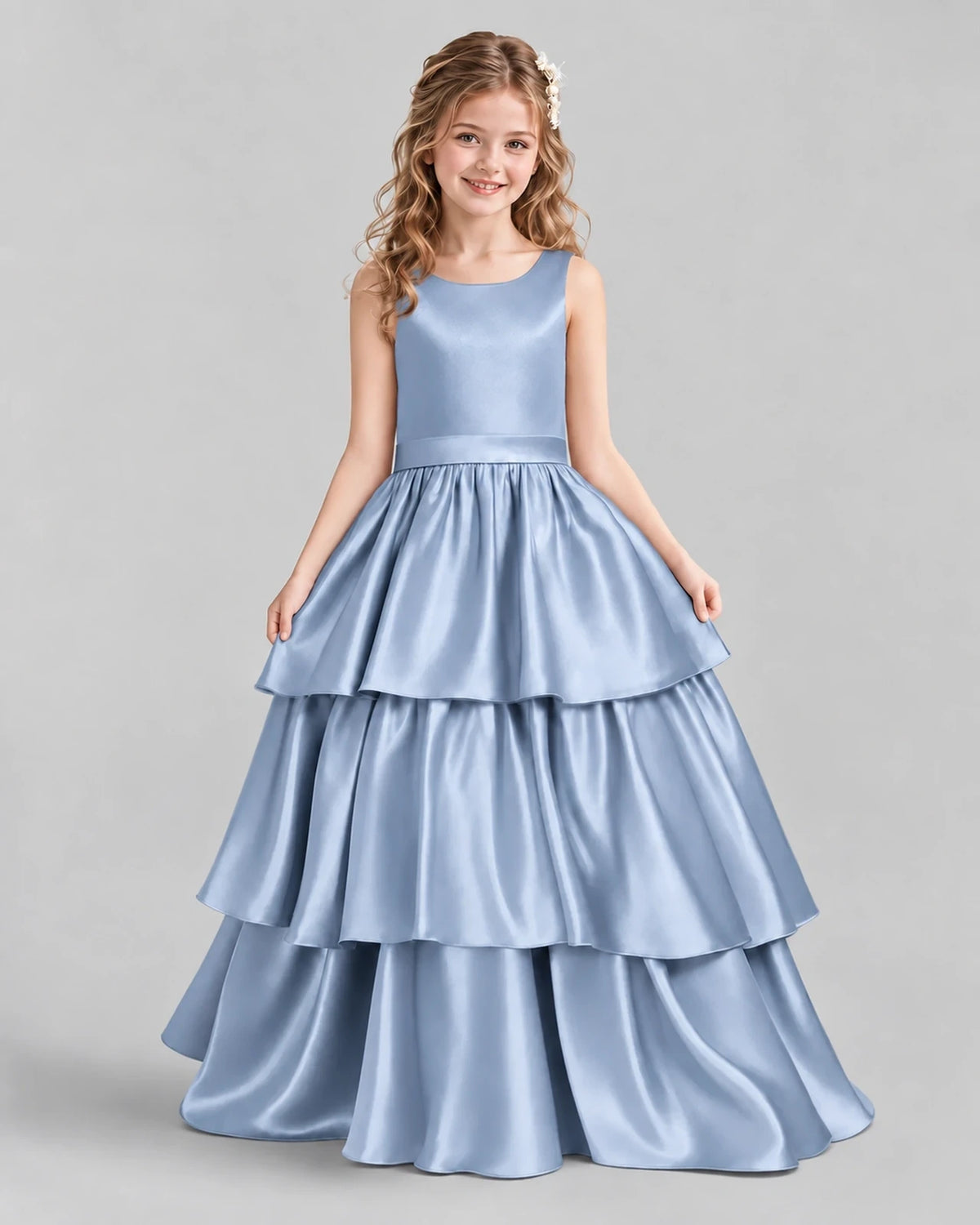 Dusty Blue Ball Gown Girls Formal Dresses Front