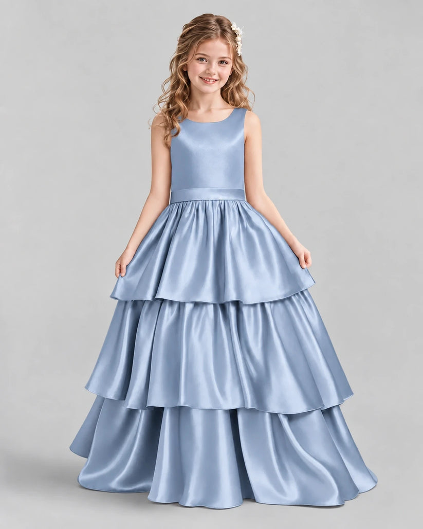 Dusty Blue Ball Gown Girls Formal Dresses Front