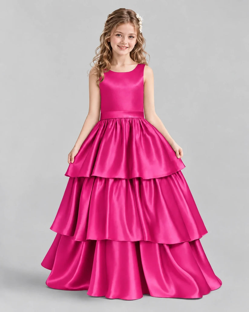 Hot Pink Ball Gown Girls Formal Dresses Front