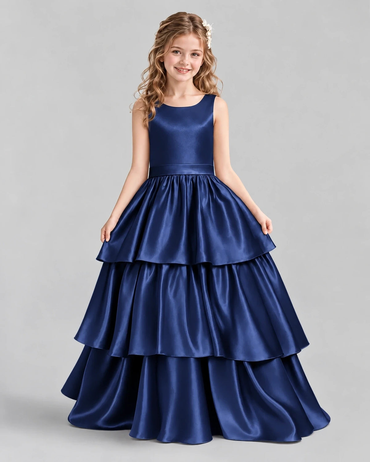 Navy Blue Ball Gown Girls Formal Dresses Front