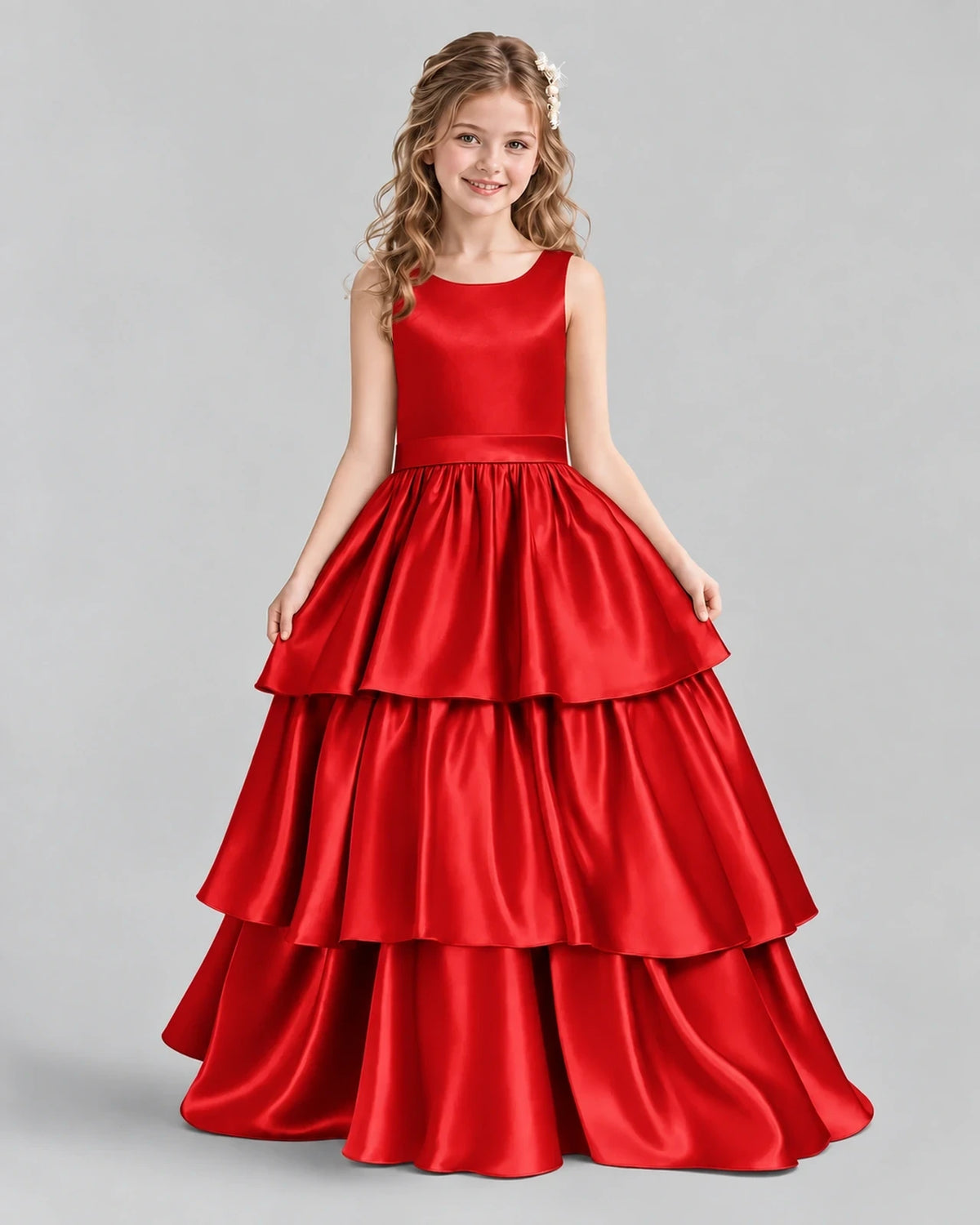 Red Ball Gown Girls Formal Dresses Front