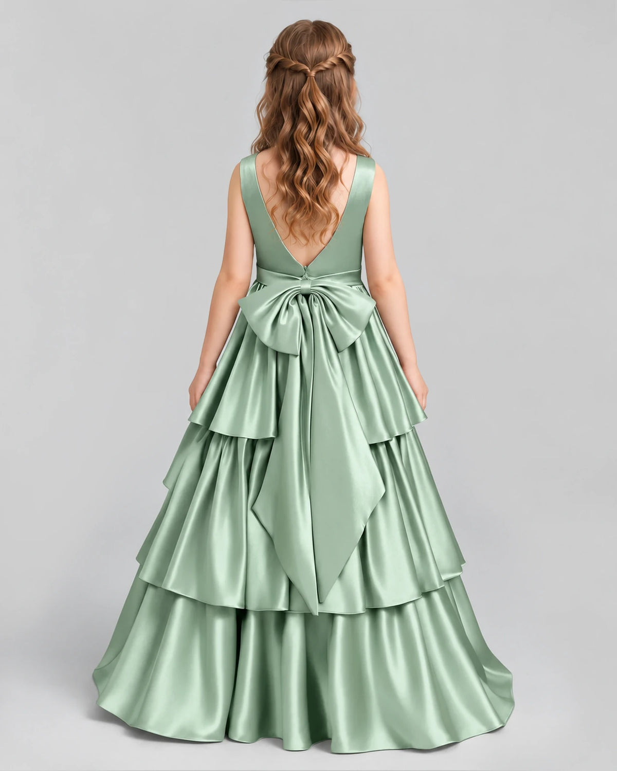 Sage Green Ball Gown Girls Formal Dresses Back [Shared]