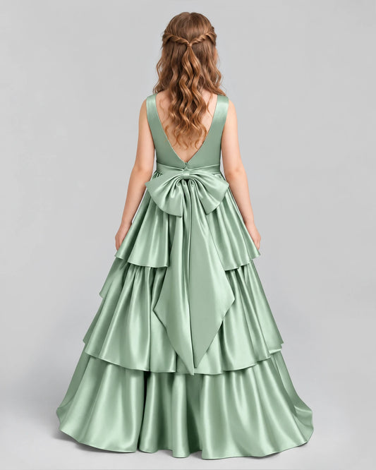Sage Green Ball Gown Girls Formal Dresses Back [Shared]